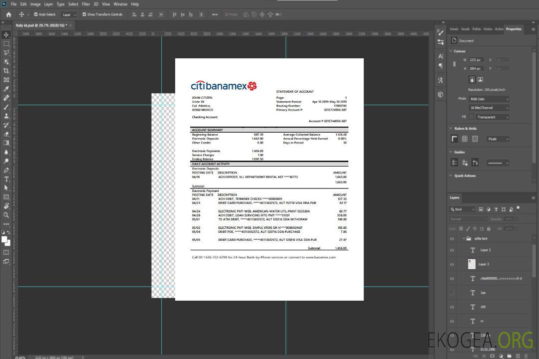 Relevé bancaire Mexique Citibanamex template Relevé bancaire Mexique Citibanamex template